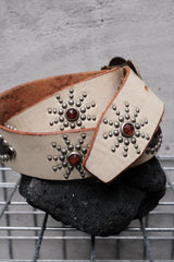 HTC Hollywood Trading Company White Leather Lizard Inlay Stone Studded Belt 美國古董皮件品牌 白色牛皮蜥蜴皮拼接紅寶石鉚釘皮帶