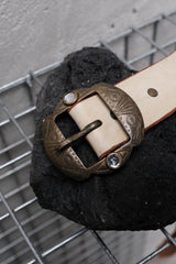 HTC Hollywood Trading Company White Leather Lizard Inlay Stone Studded Belt 美國古董皮件品牌 白色牛皮蜥蜴皮拼接紅寶石鉚釘皮帶