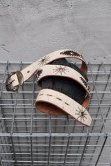 HTC Hollywood Trading Company White Leather Lizard Inlay Stone Studded Belt 美國古董皮件品牌 白色牛皮蜥蜴皮拼接紅寶石鉚釘皮帶