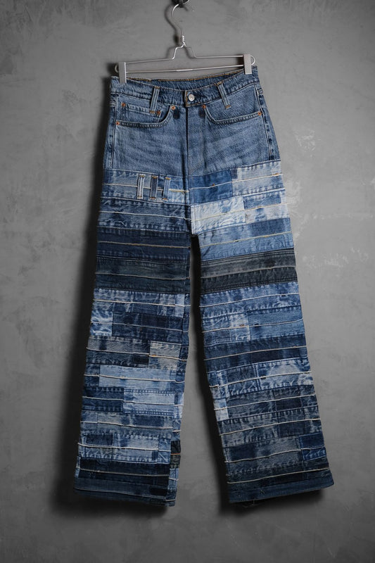 Remake Vintage Multi Patchwork Denim Jeans Vintage Remake Series Multi-Patchwork Wide-Leg Jeans