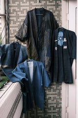 ヴィンテージ 藍染め シール半纏 古代布 筒絵 大判 職人技 キルト