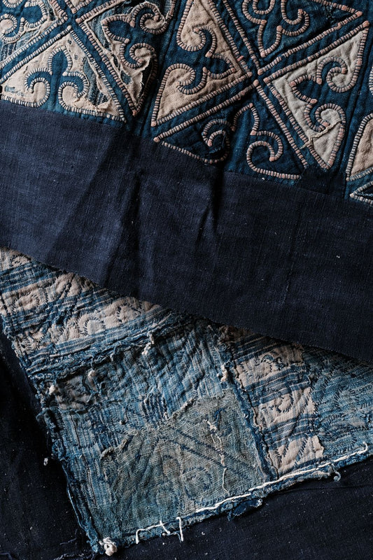 Rare vintage brocade quilt from the Southwest Indio_Blue handmade patchwork