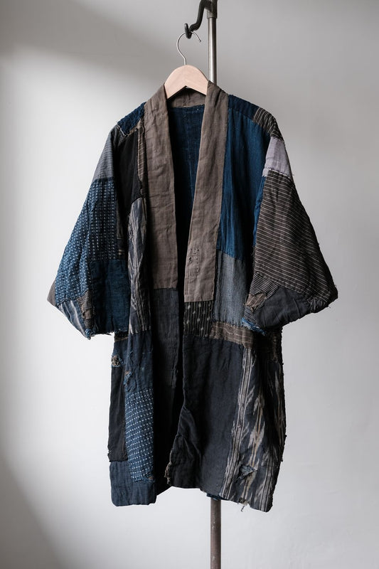 Vintage Indigo Dyed Boro Seal Hanten **襤褸 三角袖 工作服 半纏**