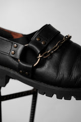 US UTOPIA SHOES チェーンストラップレザーシューズ 真鍮チェーンストラップスクエアトゥレザーシューズ