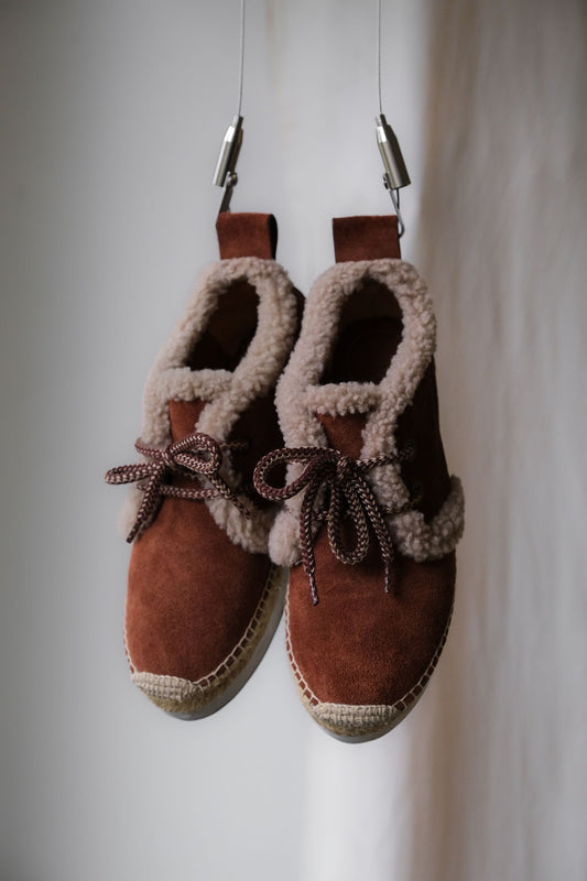 See By Chloe Shearing Espadrille Sneakers 棕褐色毛皮平底球鞋