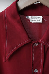 1960年代の「エンジェルタウン」ポリエステル ボウリングシャツ(チェーンステッチ&フロックプリント)フロントにチェーン刺繍、バックにフロックプリントが施された60年代のヴィンテージ ボウリングシャツ