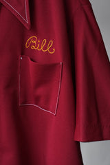 1960年代の「エンジェルタウン」ポリエステル ボウリングシャツ(チェーンステッチ&フロックプリント)フロントにチェーン刺繍、バックにフロックプリントが施された60年代のヴィンテージ ボウリングシャツ