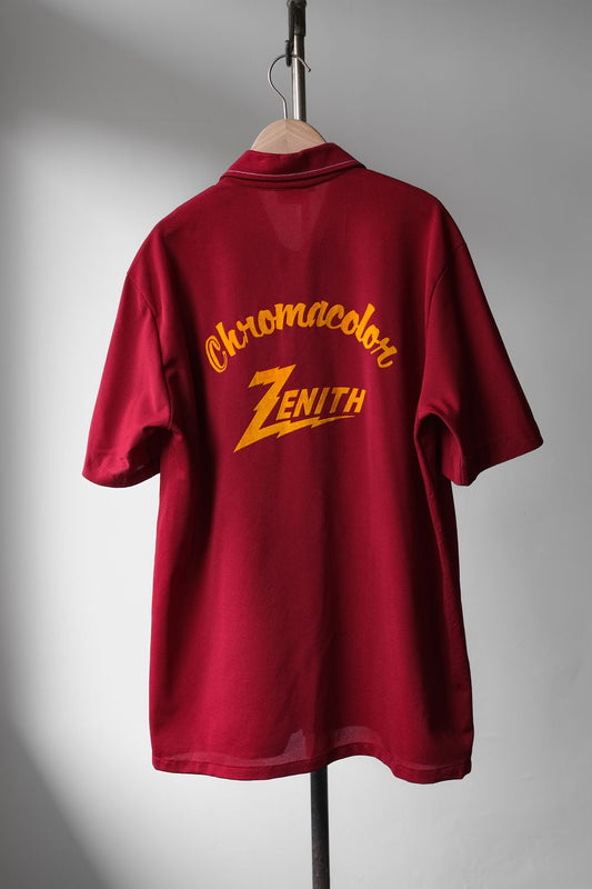 1960's "Angeltown" Polyester Bowling Shirt (Chain Stitch & Flock Print) 60s vintage bowling shirt with chain embroidery on the front and flock print on the back