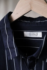 CONFECT nest Robe Cotton Linen Indigo Striped Weather Cloth Shirt Japanese designer brand indigo dyed cotton and linen striped shirt