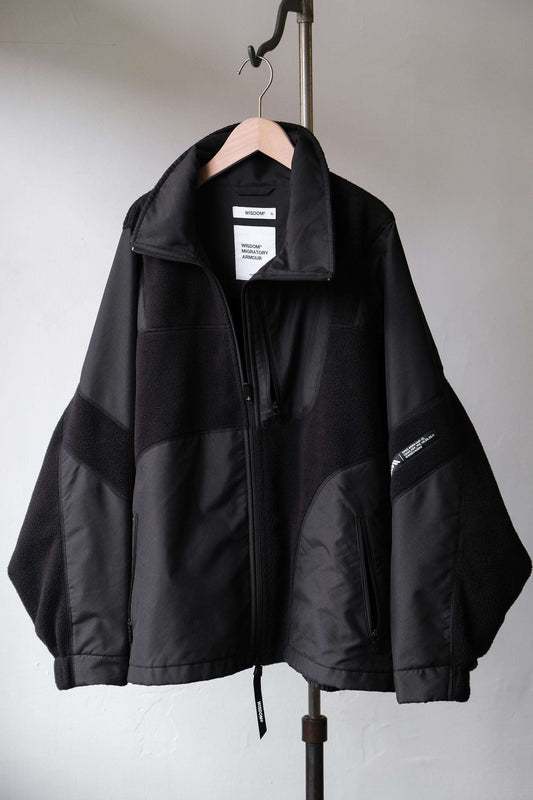 WISDOM 22AW Hollow-Fleece Splice Outer - Black 台灣機能設計師品牌 刷毛拼接立領外套