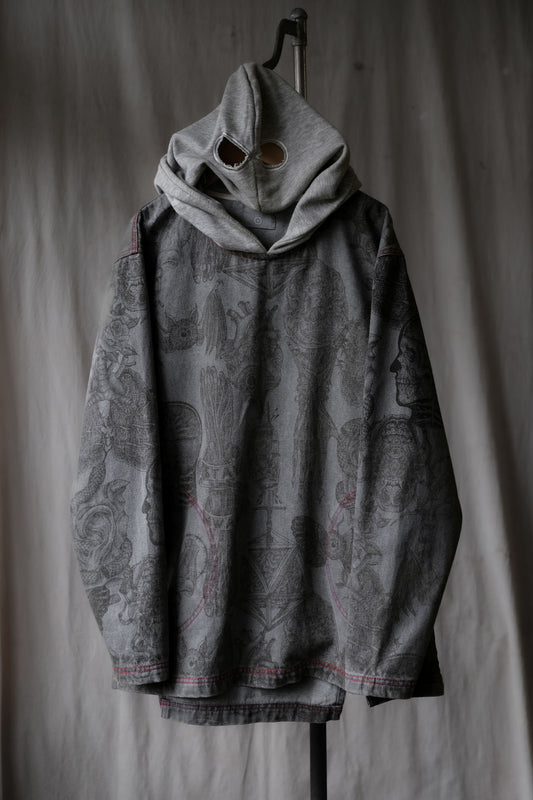 OVKLAB 17A/W Tattoo Print Denim Hooded Pullover 台灣街牌 素描刺青印花 石洗丹寧連帽罩衫
