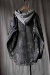 OVKLAB 17A/W Tattoo Print Denim Hooded Pullover Taiwan street brand sketch tattoo print stone washed denim hooded pullover