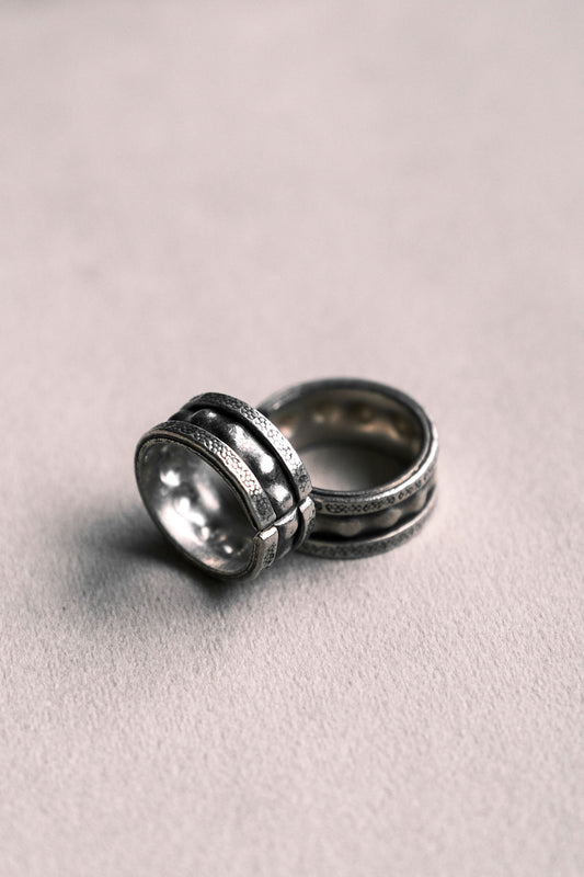Hammered sterling silver 999 wide ring