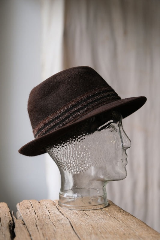 1960年代 ボルサリーノ アレッサンドリア フェドーラ ハット イタリア製 イタリアの100年以上の歴史を持つ帽子ブランド 編み込み装飾 ウサギの毛皮 紳士用帽子