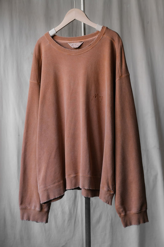 ANCELLM EMBROIDERY UNEVEN OVER SWEAT SHIRT (TERRACOTTA)日本設計師品牌 染色作舊衛衣 日本製