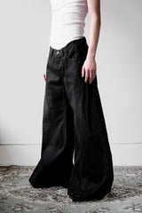 Black Waxed Denim Extreme Wide Leg Flared Jeans 伴訂製款式黑色蠟布魚尾喇叭褲