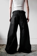 Black Waxed Denim Extreme Wide Leg Flared Jeans 伴訂製款式黑色蠟布魚尾喇叭褲