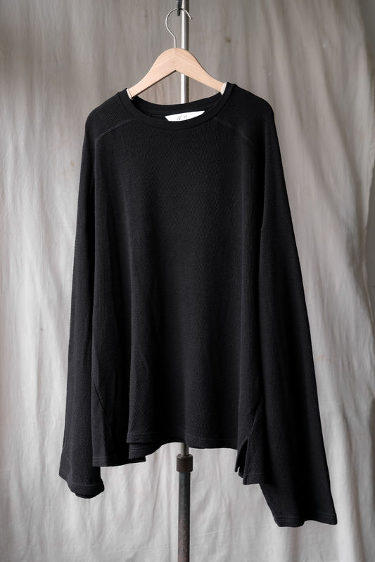 ANCELLM THERMAL LS T-SHIRT (BLACK) 日本のデザイナーブランド ゆったり暖かい長袖Tシャツ