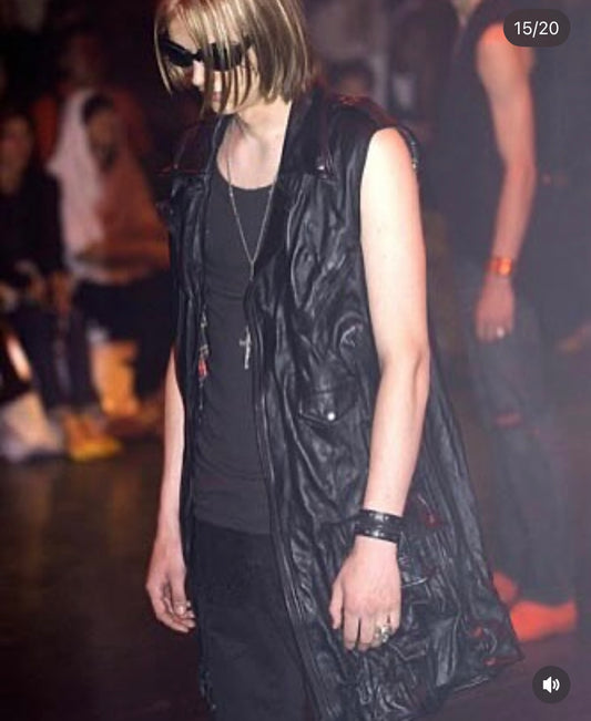 Number (N)ine 05S/S Leather Sleeveless Long Rider Vest Takahiro Miyashita Long Leather Motorcycle Vest riri zipper