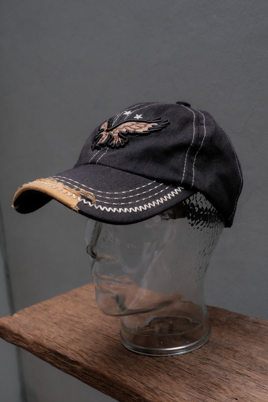 Vintage Distressed Eagle Embroidery Hat 飛鷹刺繡破壞撞色雙層帽沿老帽