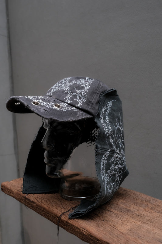 Custom Hand-Painted Distressed Aviator Flap Cap手繪荊棘飛行帽