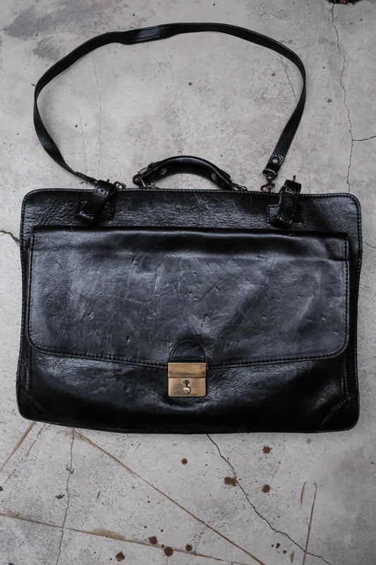 Vintage Black Cowhide Leather 2-Way Briefcase 2000年 復古黑色牛皮兩用公事包
