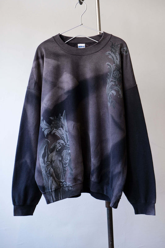 Faded Print Vintage Sweatshirt - Angel & Acanthus Remade faded print vintage sweatshirt - Ancient Greek angel flower carving