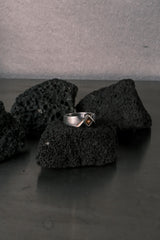 German Vintage Geometric Folded Band Ring with Square Amber-tone Stone 德國古董 幾何摺疊寬版戒|方切琥珀色石