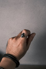 European Vintage Black Oval Cabochon Sterling Silver Ring 歐洲古董 黑色橢圓蛋面石純銀戒