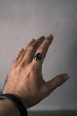 European Vintage Black Oval Cabochon Sterling Silver Ring 歐洲古董 黑色橢圓蛋面石純銀戒