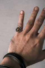 Vintage Dutch Claw-Set Rutilated Quartz Wide 835 silver Band Ring 荷蘭古董 爪鑲金髮晶 835寬版銀戒