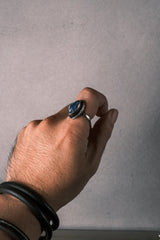 Vintage European Stamped Silver Ring with Blue Iridescent Stone 歐洲古董 印紋銀戒|藍色變彩石