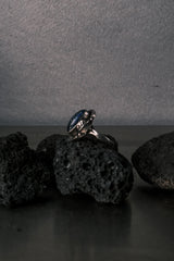 Vintage European Stamped Silver Ring with Blue Iridescent Stone 歐洲古董 印紋銀戒|藍色變彩石