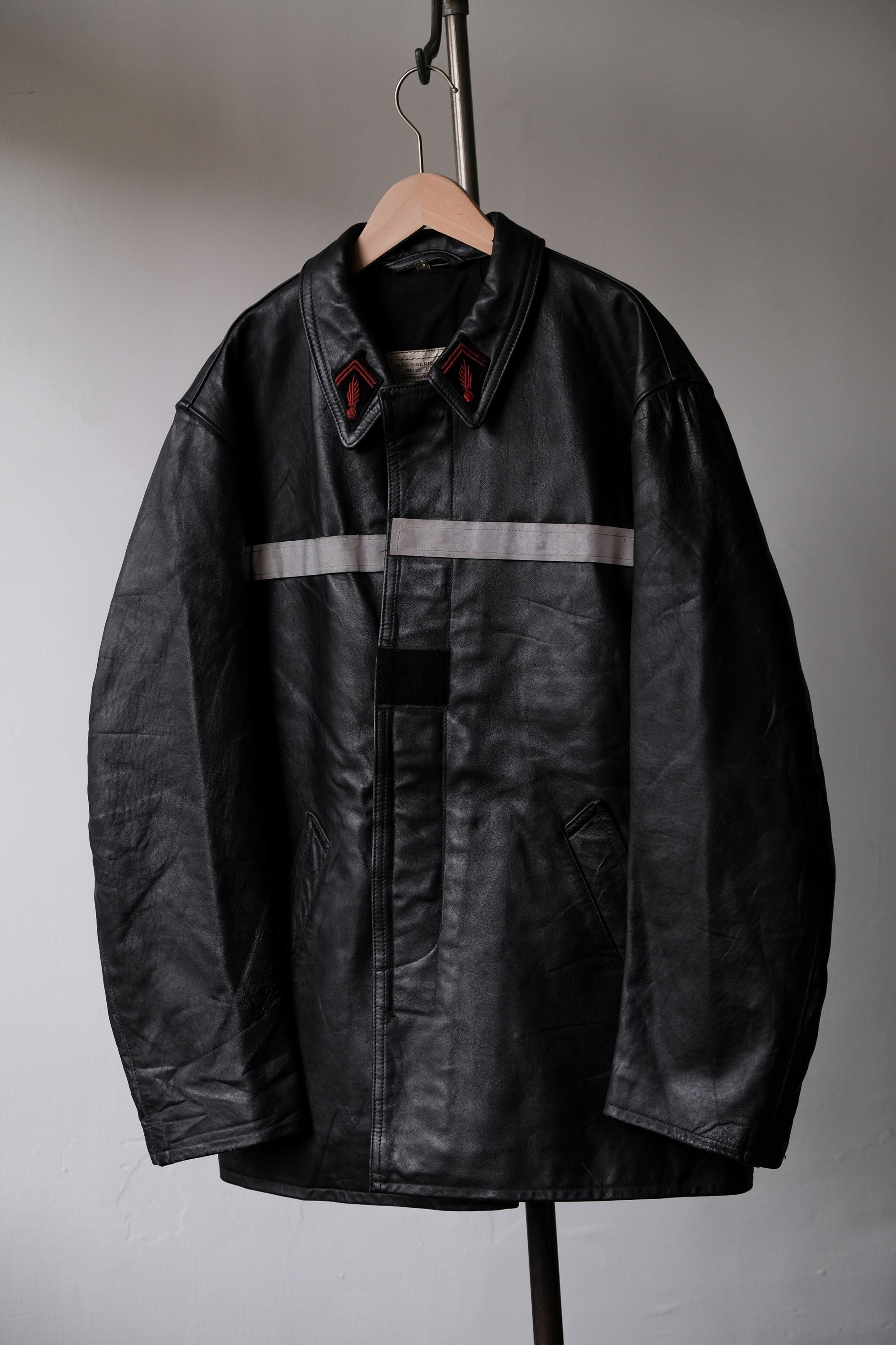 80's French Vintage Fireman Leather Jacket 皮領/魔鬼氈版本