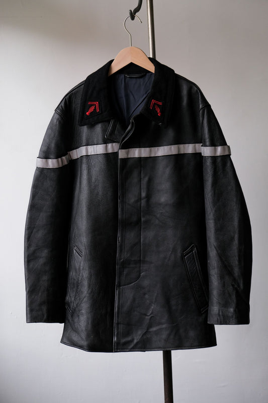 80年代 フランス製 ヴィンテージ 消防士 レザージャケット ファーカラー/ボタンバージョン