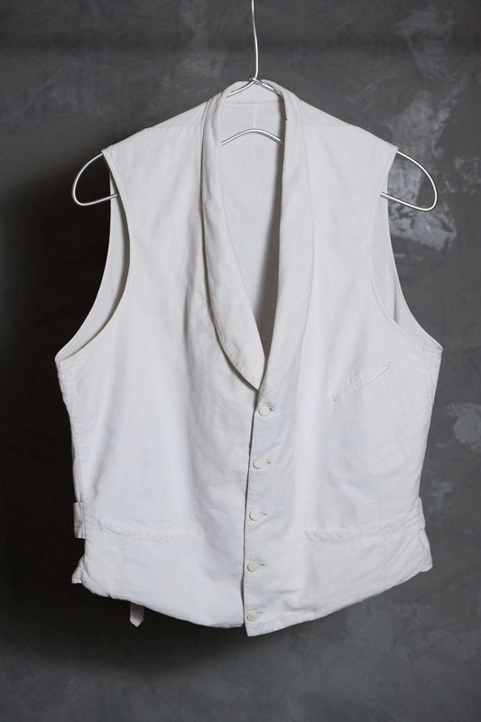 French 1920’s~30’s Vintage White Formal Waistcoat 法國古著 亞麻棉混紡 西裝馬甲背心