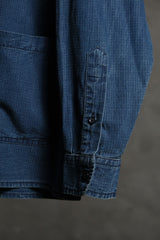 Focus Blue Indigo Ripstop Chinese Button Shirt 廣州藍染品牌 抗撕裂布盤扣襯衫
