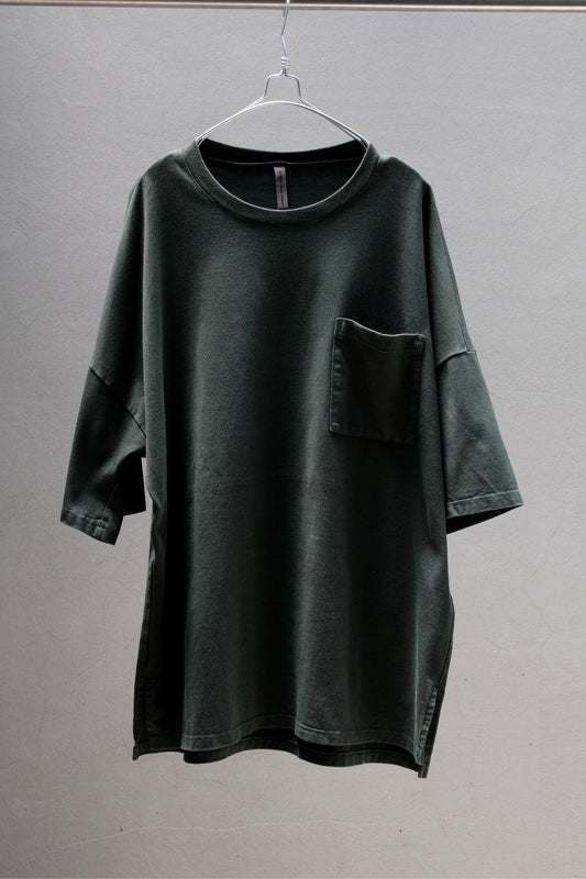 KAZUYUKI KUMAGAI ATTACHMENT T-SHIRT 日本設計師品牌 重磅寬鬆落肩口袋短Tee 墨綠色