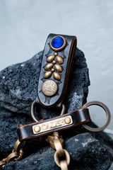 CALEE Studded Leather Wallet Chain BLUE 日系復古美式品牌 藍寶石鉚釘皮革腰鍊