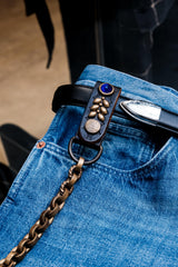 CALEE Studded Leather Wallet Chain BLUE 日系復古美式品牌 藍寶石鉚釘皮革腰鍊