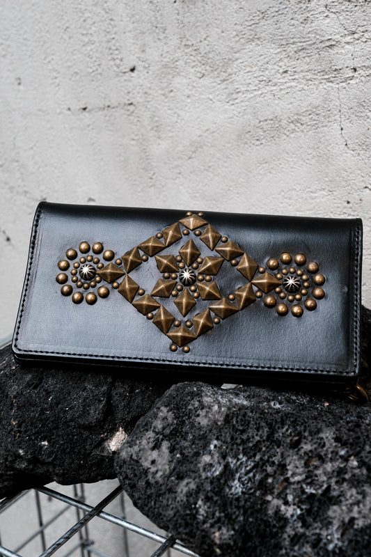 CALEE Studded Leather Long Wallet BLACK 日系復古美式品牌 菱格鉚釘長夾 全新