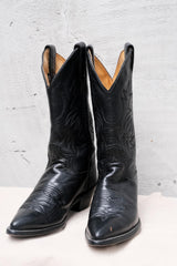 Justin Lady Black Leather Embroidered Snip Toe Western Boots 女版黑色刺繡尖頭西部牛仔靴 墨西哥製