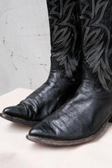 Nocona Black Leather Embroidered Snip Toe Western Boots 美國製黑色刺繡尖頭西部牛仔靴