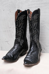 Nocona Black Leather Embroidered Snip Toe Western Boots 美國製黑色刺繡尖頭西部牛仔靴