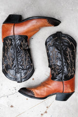 Tony Lama Two-Tone Snip Toe Western Cowboy Boots 黑棕雙色尖頭西部牛仔靴