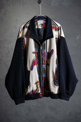 Vintage Silk Baroque Pattern Two Tone Zip Jacket 古著宮廷風印花絲質拉鍊夾克