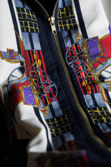 Vintage Silk Baroque Pattern Two Tone Zip Jacket 古著宮廷風印花絲質拉鍊夾克