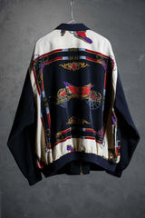 Vintage Silk Baroque Pattern Two Tone Zip Jacket 古著宮廷風印花絲質拉鍊夾克