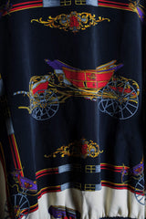 Vintage Silk Baroque Pattern Two Tone Zip Jacket 古著宮廷風印花絲質拉鍊夾克