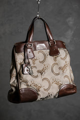 1980年代ヴィンテージ セリーヌ C マカダム キャンバス トートバッグ レトロ オールド フラワー キャリッジ キャンバス ハンドバッグ